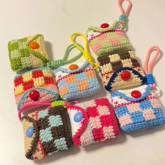 Colourful Grid Pattern Earphone Bag Crochet Kit - Artdor