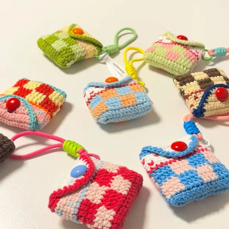 Colourful Grid Pattern Earphone Bag Crochet Kit - Artdor