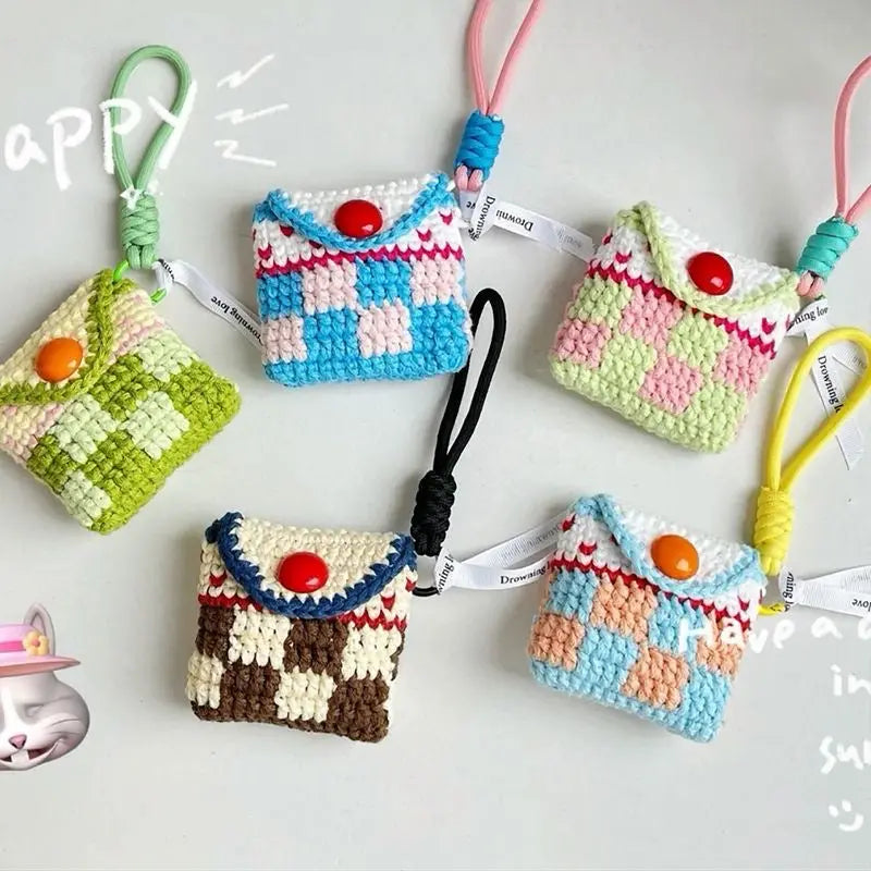 Colourful Grid Pattern Earphone Bag Crochet Kit - Artdor