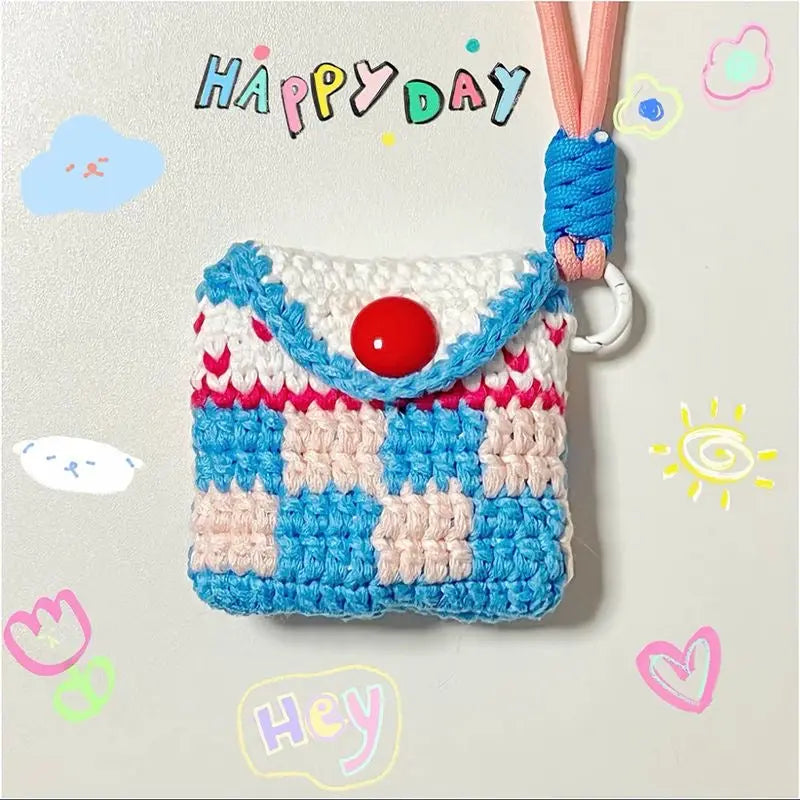 Colourful Grid Pattern Earphone Bag Crochet Kit - Artdor