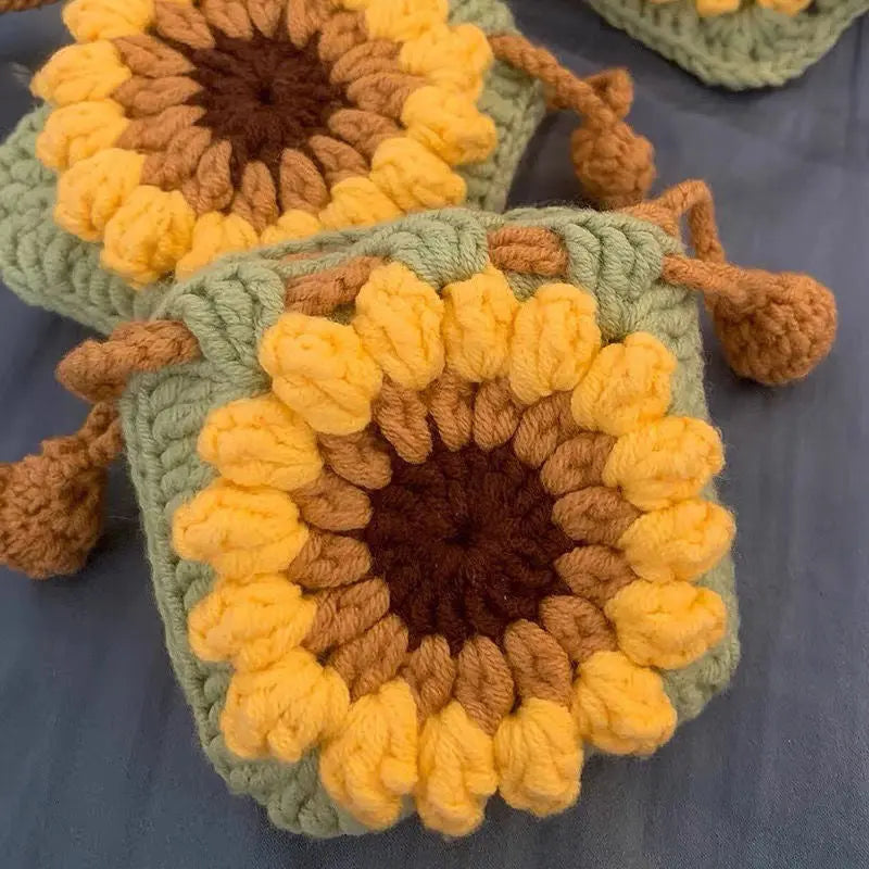 Bright and Cheerful Sunflower AirPods Bag Crochet Kit with Yellow Yarn